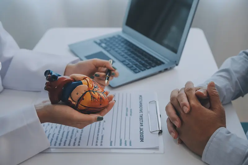 Doctor Explaining Heart Elderly Patient Doctor Explaining Heart Model Doctors Pen Point Model Heart
